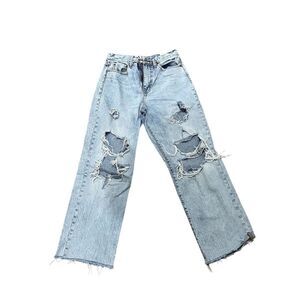 Daze Women's High Rise Distressed Straight Leg Jeans Blue Size 27